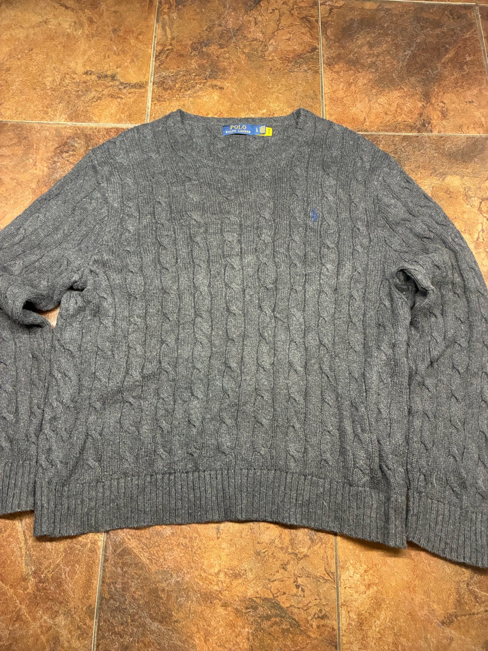 Polo by Ralph Lauren Gray V-Neck Cable-Knit Sweater
